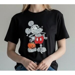 Disney Mickey Mouse Mummy Halloween Classic Tee T-Shirt Black Womens XL Used